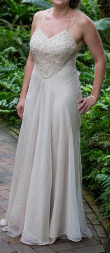 Crisscross Strap Beaded Silk Gown